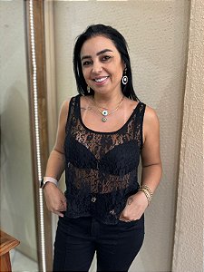 BLUSA PRETA DE ALÇA EM RENDA LANÇA PERFUME