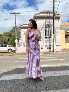 VESTIDO LISTRADO DE ALÇA LEZ A LEZ