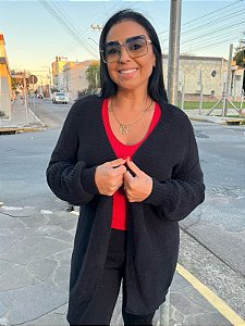 CASACO PRETO DE FIO PLUMA ELLEGANCE