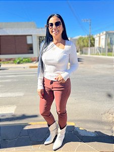 CALÇA MARROM SKINNY SARJA LEZ A LEZ