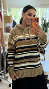 BLUSÃO EM TRICOT LISTRADO COM CAPUZ AMBICIONE