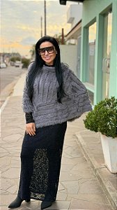 PONCHO DE PELE GRAFITE ALPELO