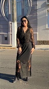 VESTIDO SEDA ITALIANA COM RENDA MS LINHO