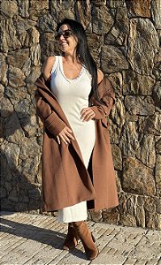 VESTIDO MIDI CANELADO COM RENDA LANÇA PERFUME