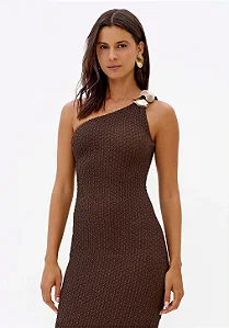 VESTIDO MIDI OMBRO ÚNICO COM AVIAMENTO LANÇA PERFUME