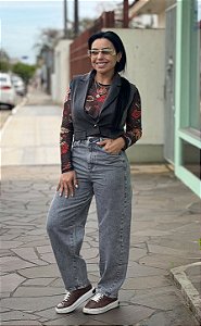 CALÇA JEANS BARREL COM CINTURA ALTA LEZ A LEZ