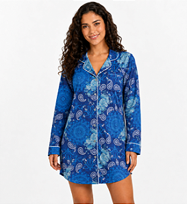 Camisola Mg Longa Azul Floral