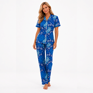 Pijama Mg Curta Azul Floral