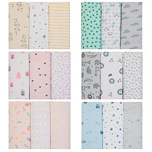 Kit Cueiro Bebê Flanelado Compose Papi 80x80 Com 3 Unidades