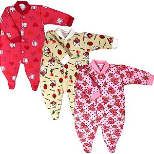 Kit 3 Peças Macacão Bebe Moletinho Menina