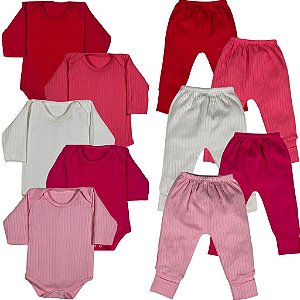Kit 10 Peças Body Bebê E Mijão Pé Reversível Liso Suedine Menina