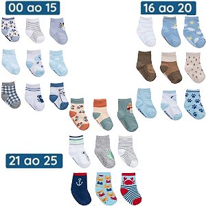 Kit 6 Pares Meia Pimpolho Antiderrapante Menino 0 A 25