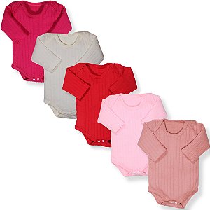 Kit 5 Peças Body Liso Manga Longa Suedine Menina