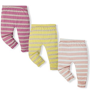 Kit 3 Pçs Calça Mijão Culote Suedine Listrado Tam 1 A 3 Menina