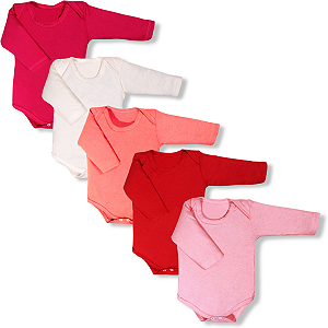 Kit 5 Peças Body Bebe Malha Liso 100% Algodão Menina