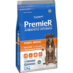 Ração Premier Ambientes Internos Frango e Salmão para Cães Adultos Médio Porte - 2,5Kg