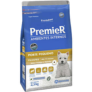 Ração Premier para Cães Filhotes de Raças Pequenas Ambientes Internos Sabor Frango e Salmão - 2,5kg