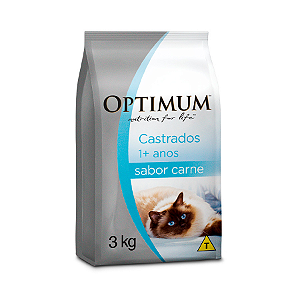 Ração Optimum para Gatos Adultos Castrados 1+ anos sabor Carne - 3 Kg