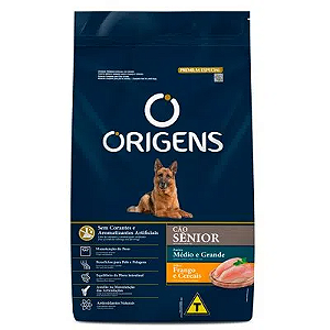 Ração Origens para Cães Sênior de Porte Médio e Grande Sabor Frango e Cereais Integrais - 15Kg