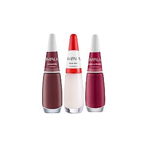 Kit 3 Esmaltes Impala Tons de Vinho Com Base Seda