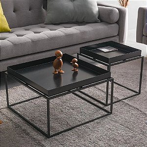 Mesa de Centro em Metal Detroit All Black Conjunto 2 Peças