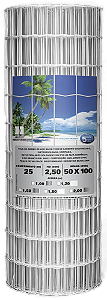 Tela Soldada Revestida Fio 2,5mm - Malha 100X50mm- Rolo de 25m - Branca