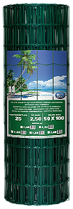 Tela Soldada Revestida Fio 2,5mm - Malha 100X50mm- Rolo de 25m - Revestida Verde