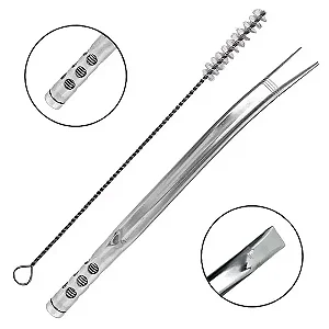 Bomba de Tereré Black Erva Lisa c/ Mola Interna Inox Furo Redondo c/ Limpa Bomba 19cm