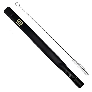Bomba de Tereré Black Erva Lisa c/ Mola Interna Inox Preta Furo Redondo c/ Limpa Bomba 19cm