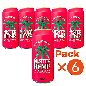 Pack 6un Energético Mister Hemp Morango Brisado Lata 473ml