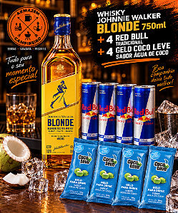 Combo Whisky Johnnie Walker Blonde 750ml + 4 Red bull + 4 Gelo