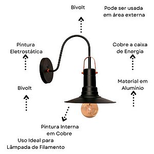 Arandela Luminária Externa Parede Muro Alumínio 110V 220V Paris