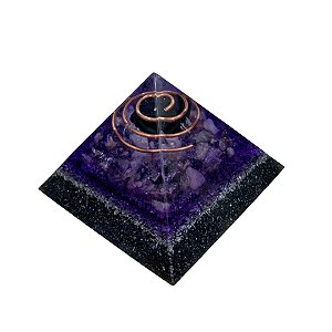 Orgonite Pirâmide Transmutação Ametista Turmalina Negra 7 cm