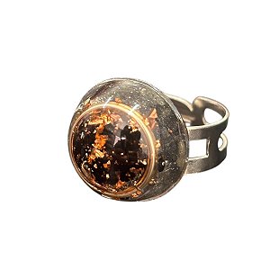 Anel Orgonite Turmalina Negra Pirita Ajustável Proteção Mental