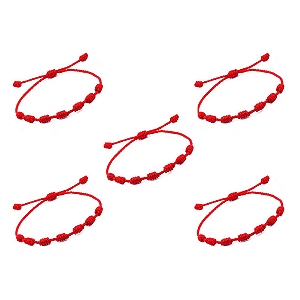 kit 5 Pulseiras Kabbalah 7 Nós Vermelha Proteção Sorte Afasta o Mal
