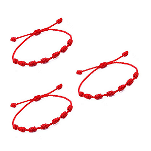 kit 3 Pulseiras Kabbalah 7 Nós Vermelha Proteção Sorte Afasta o Mal
