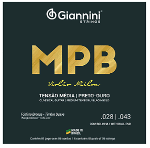 ENCORDOAMENTO PARA VIOLÃO MPB NAILON COM BOLINHA PRETO/OURO GIANNINI