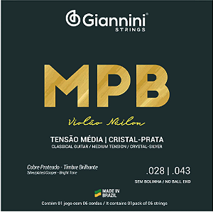 ENCORDOAMENTO PARA VIOLÃO MPB NAILON SEM BOLINHA CRISTAL/PRATA GIANNINI