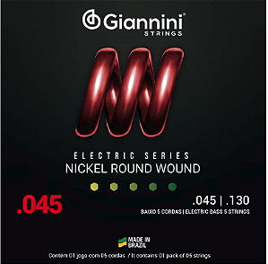 ENCORDOAMENTO PARA CONTRABAIXO 5 CORDAS AÇO 045/130 NICKEL GIANNINI