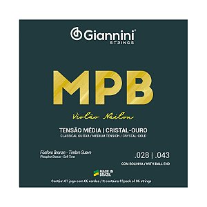 ENCORDOAMENTO PARA VIOLÃO MPB NAILON COM BOLINHA CRISTAL/OURO GIANNINI
