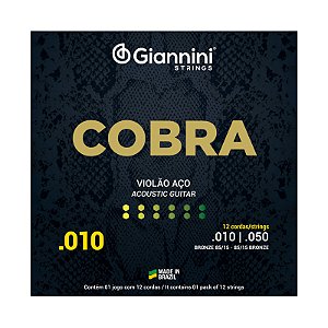 ENCORDOAMENTO PARA VIOLÃO 12 CORDAS AÇO 0.10 COBRA 85/15 GIANNINI