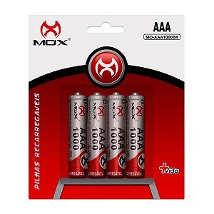 PILHA AAA RECARREGAVEIS C/4 PILHAS MOX