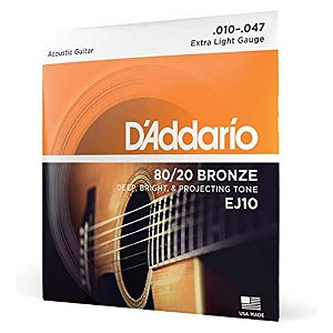 ENCORDOAMENTO PARA VIOLÃO AÇO 0.10/0.47 EXTRA LIGHT GAUGE DADDARIO