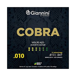 ENCORDOAMENTO PARA VIOLÃO 12 CORDAS AÇO 010 COBRA FÓSFORO BRONZE GIANNINI