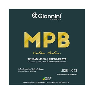 ENCORDOAMENTO PARA VIOLÃO MPB NAILON SEM BOLINHA PRETO/PRATA GIANNINI