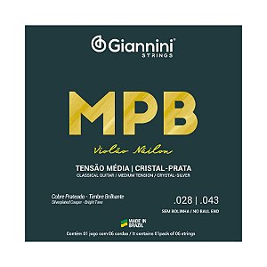 ENCORDOAMENTO PARA VIOLÃO MPB NAILON SEM BOLINHA CRISTAL/PRATA GIANNINI