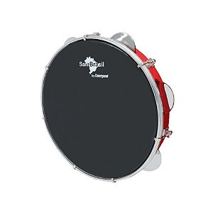 PANDEIRO PREMIUM 10 POLEGADAS VERMELHO PELE PRETA SAMBRASIL