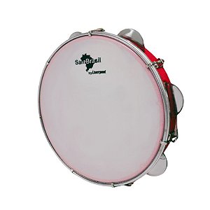 PANDEIRO PREMIUM 10 POLEGADA VERMELHO PELE BRANCA SAMBRASIL