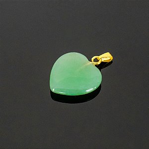 Pingente de Quartzo Verde em Formato de Coração com Pino Dourado