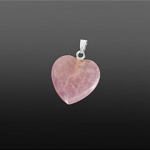Pingente de Quartzo Rosa em Formato de Coração com Pino Prata